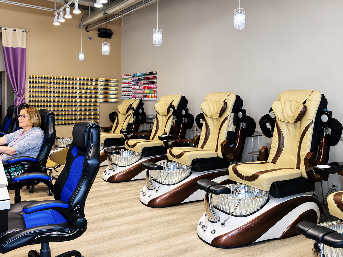 Morgan Nail and Spa storefront and bright salon interior